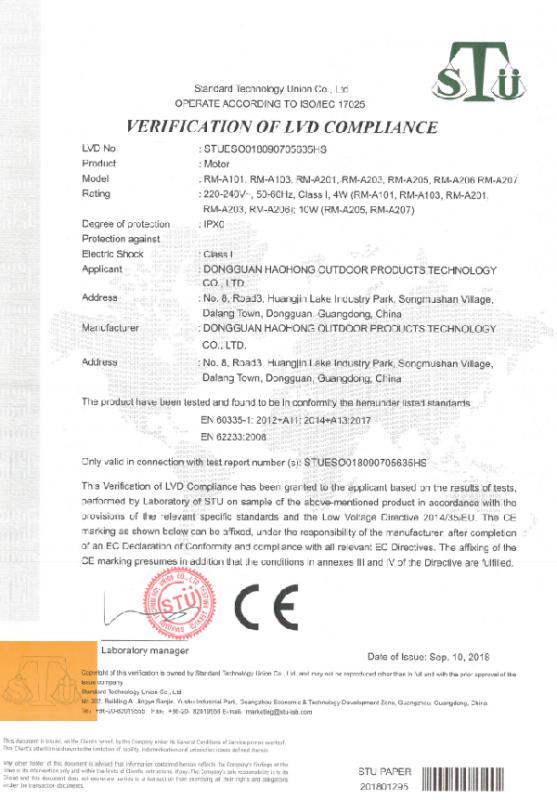 CE - Dongguan Haohong Outdoor Products Technology Co., Ltd.