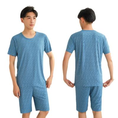 China New Round Neck Pajama Pants Summer Suit Shorts Men's Short Slim Seamless Ice Silk Round Neck Men's Home Wear for sale