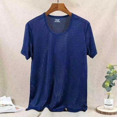 China new style Anti-wrinkle quick-drying T-shirt for men ice mesh holes for men slim stretch plus size short sleeve sports summer for sale