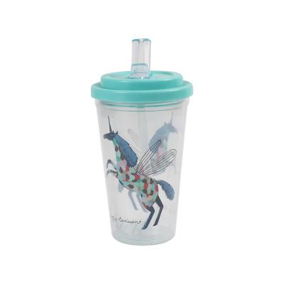 China Traditional Bpa Free Cute Design Logo Plastic Tumbler With Straw Custom Made For Kids School Bottle for sale