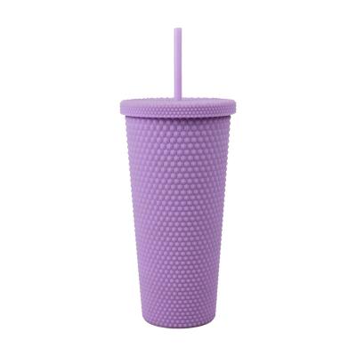 China Modern Plastic Studded Wall Juice Water Bottle Custom Tumbler Double Grid Durian Mug Pineapple Drinks Mugs With Straw for sale