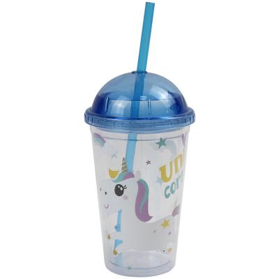 China Bpa Traditional Free Wall Unicorn Tumbler Kids Customize Water Double Plastic Bottle Tumblers With Lids And Straws for sale