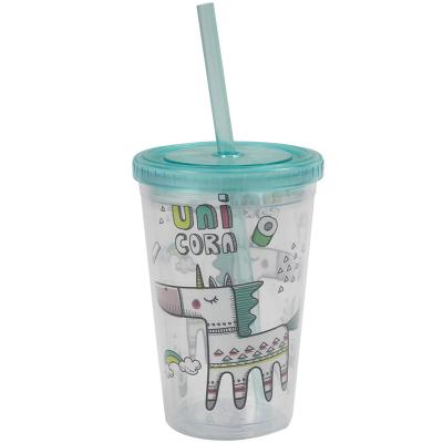 China Traditional Custom Portable Kids Plastic Bottles For Juce Transparent Cups Mug Kids Tumbler With Straw for sale