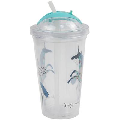 China Kids Water Drinking Reusable Clear Plastic Cups With Lids And Straw For Kids Cute Tumblers for sale