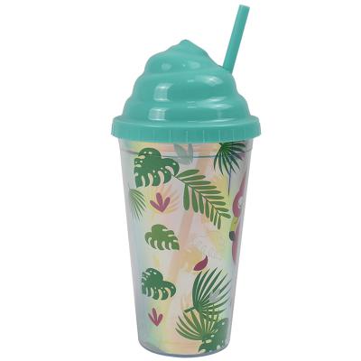 China New Bpa Kids Ice Cream Water Bottle Travel Clear Reusable Juice Tumbler Double Wall Girls Plastic Milkshake Cups With Straws for sale