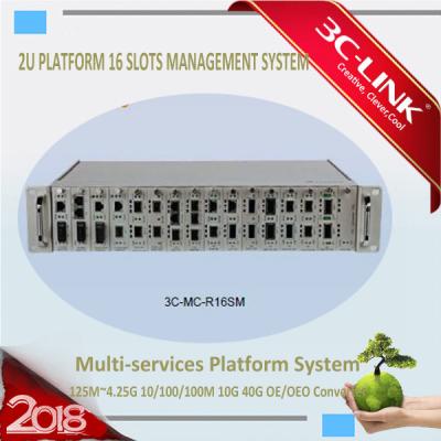 China 2U Height 16 Slots Fiber Optic Media Converter Rack Mount Chassis AC 220V DC 48V for sale