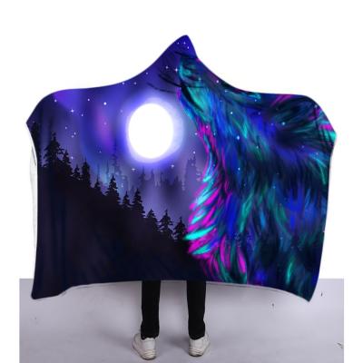 China Portable Custom Design Sherpa Fleece Blanket One Size Super Soft Hooded Thick Fleece Wearable Hooded Blanket For Adults for sale