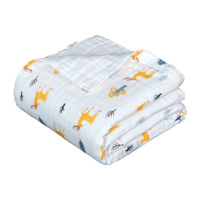 China Best Supplier Folded Horsing Quilting Colorful Edges Bamboo Fiber Muslin Wrap Baby Cartoon Blanket for sale