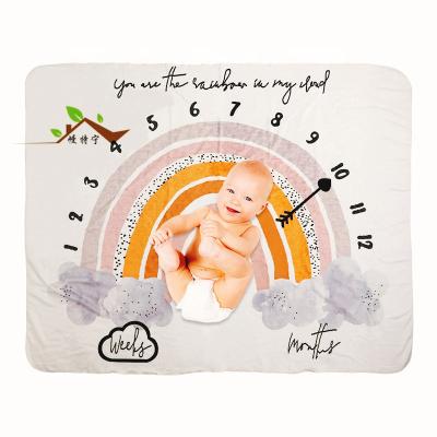 China Viable Extra Soft Fleece Baby Milestone Blanket Digital Printing Milestone Blanket For Newborn for sale