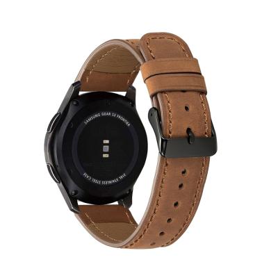 China Wholesale Daily Life CM Support Customized Genuine Leather Strap For Samsung Watch 20mm Black Leather Watch Strap 22mm For 42mm 46mm for sale