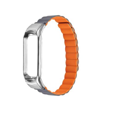 China With Metal Frame CM Silicone Magnetic Watch Band For Xiaomi MI Band 5/6 Straps MI Band 3/4 Smart Watch Dual Colors Rubber Watch Band for sale