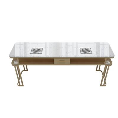 China Hot Selling Contemporary New Product 3 In 1 Double Manicure Table Marble Glass Table Top Manicure Table for sale