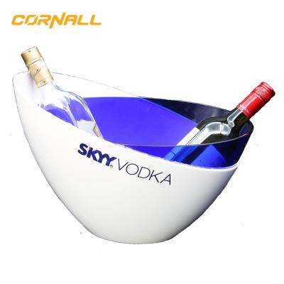 China Viable Ice Bucket Led Custom Plastic Logo Print Wholesale Acrylic Beer Wine Ice Bucket Tongs With Led Light for sale