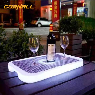 China Eco-Friendly Custom Clear Transparent Acrylic Plastic Drink Serving Beverage Bar Wine Champagne Beer Glow Roll Tray Serving Oriented Tray for sale