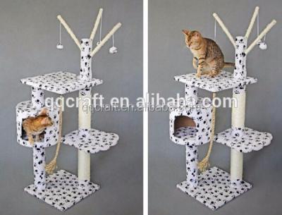 China Paw Print Bungalow Cat Furniture Sustainable Housing House Multi Tier Cat Activity Tree for sale