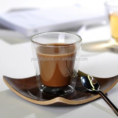 China Factory Price Bulk YL-JB0016 High Quality Viable Double Wall Pyrex Glass Coffee Mug With Logo for sale