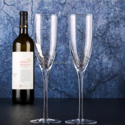 China Wholesale crystal glass drinking ware or gift champagne, special design ice-cracked glass cup, champagne flute for sale