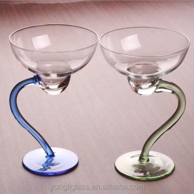 China Wholesale High Quality Eco-friendly Cocktail Glass Cup Decorate Curved Colorful Stem Margarita Cocktail Glass Cup for sale