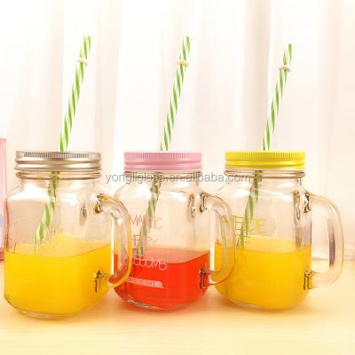 China 2021 new products viable/stocked lead free glass mason jar with lid and straw, mason jar with handle and straw for sale