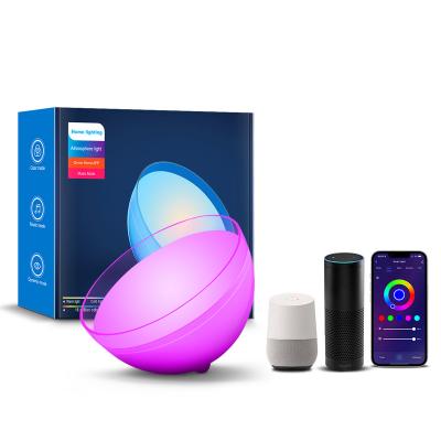 China RGB post-modern round colorful doodle atmosphere light wifi smart desktop selection up small sound bedside rhythm control night light for sale