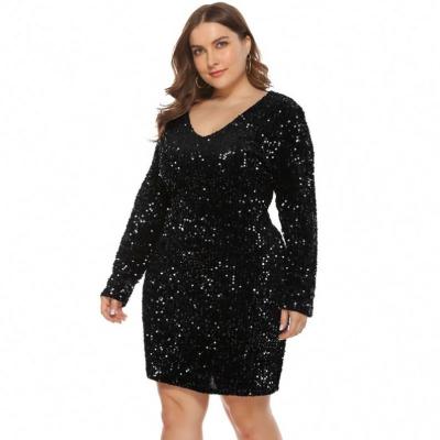 China YYS Anti-Static Hot Plus Size Women Clothing Night Clubwear Fashion Bodycon Sequin Party Dresses Plus Size for sale