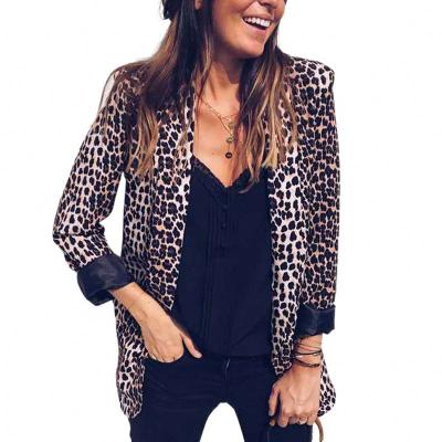 China Custom Anti-Wrinkle OEM Fashion Open Front Long Sleeve Mujer Leopard Blazer Suits Womens Blazers Ladies for sale