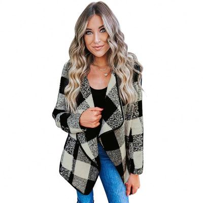 China Women's Open Front Designers Winter Coat For Anti-wrinkle Factory Customizied Plaid Long Sleeve Asymmetric Collar for sale