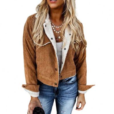 China Fashionable Wholesale Winter Snaps Breathable Pocketed Fleece Corduroy Jacket Women for sale