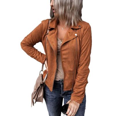 China Breathable Custom Fashionable Long Sleeve Suede Lapel Collar Zipper Motorcycle Jacket Women for sale