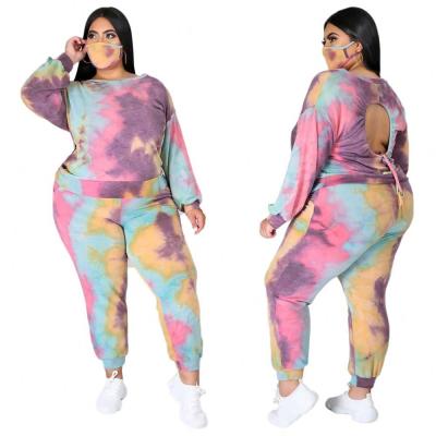 China Plus Size 2021 Free Wholesale MA SK Leisure Tie Dye Print Casual Suit Ladies Plus Size Two Piece Suit for sale