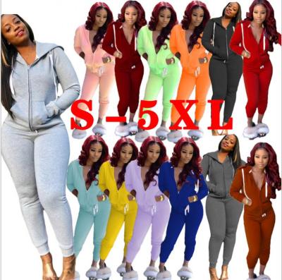 China 5XL Solid Color Anti-Static Women Jogging Two Piece Set Women Jogging Suits Wholesale 2 Piece Women's Sets Dropping for sale