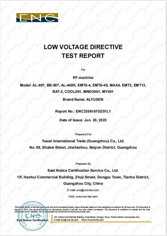 LOW VOLTAGE DIRECTIVE TEST REPORT - Guangzhou Yusen Beauty Technology Co., Ltd.