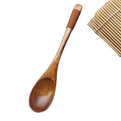 China Durable Reusable Long Handle Stirring Spoon Home Party Wooden Salad Spoon Tied Rope Hand Non Slip Quality for sale