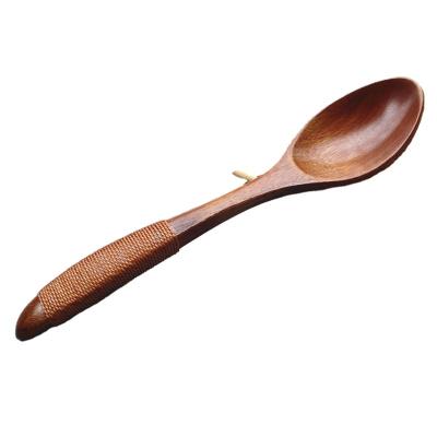 China Eco-Friendly Sustainable Healthy Baby Wood Recyclable Spoon Retro Craft Handle Tied Rope Spoon for sale