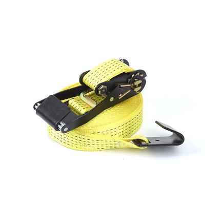 China Yellow Flat Down Strap Ratchet Cargo Safety 2inch Trailer Winch Strap With Flat Hook for sale