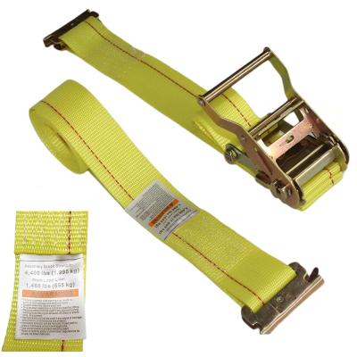 China Competitive Price Heavy Duty 2inch 50mm 4400LBs Cargo Security 12 Ft Yellow Cargo Logistics Strap Lashing Ratchet Link Down E Track Straps for sale