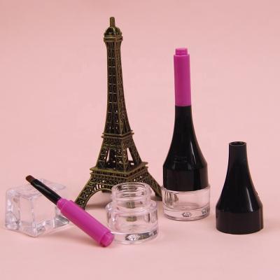 China Single Black Round Container Empty Eyeliner Bottle Cosmetics Eye Liner Makeup Packaging Plastic Eye Liner Tubes With Brush for sale