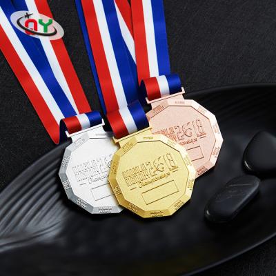 China Custom Europe Gold Metal 5k Running Soccer Medal With Ribbon Sports Customized Custom Sports Medal Marathon Manufacturer Bespoke Medals for sale