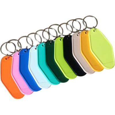 China Hot Custom Plastic Promotional Colorful Logo Blank Plastic Retro Motel Hotel Room Stamping Key Chain for sale