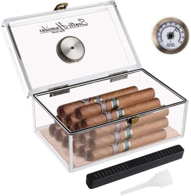 China Eco-friendly acrylic cigar humidor jar/case/box with humidifier and hygrometer, humidor which can hold about 20 cigars for sale