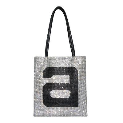 China Hot Selling Custom Designer OEM Large Capacity Foldable Underarm Diamond Tote Bags Rhinestone Handbag Women for sale