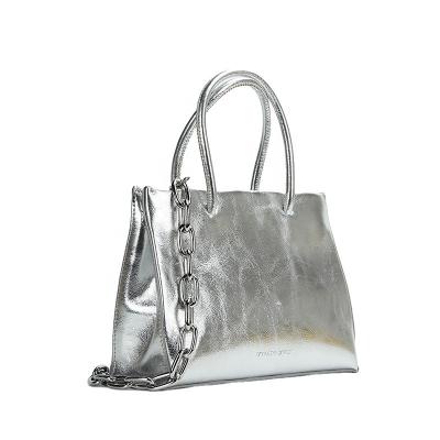 China Fashion Handbag Fashion DAEYOO Mujeres Bolsa Clip Genuine Leather Handbags Mini Handbags Metallic Silver for sale