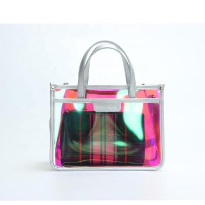 China Wholesale Custom Fashion Jelly Tote Bag Rainbow Laser Color Fashion Bags Women Transparent Handbags for sale