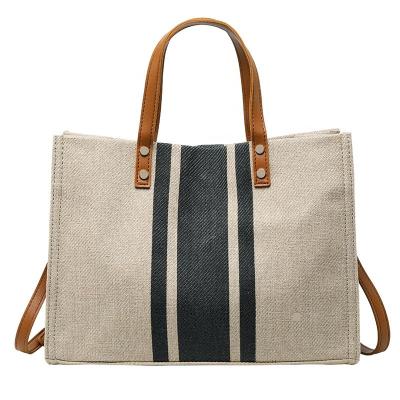 China New Daily Trends Big-body Cotton Daily Handbag Office Handbag Armpit Cross With Stylish Stripe Printing Beach Tote Bag for sale