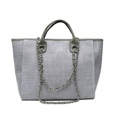 China Stylish Women's Handbags With Chain 2022 New Arrivals Women Shoulder Tote Handbags With Chain Beach Bag Cotton Stylish Chic Fashionable Canvas for sale