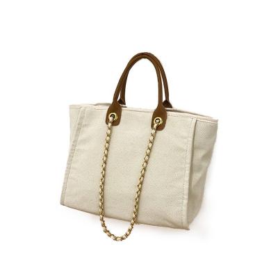 China Factory Wholesale Elegant Tote Bags Complete Chain Wholesale Handbags Shopping Bag Armpit Casual Canvas And Leather Tote for sale