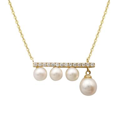 China Trendy Luxury Real 14K Gold Jewelry Set Round Shape Luxury Freshwater Pearl With Natural Diamond Women Necklace for sale