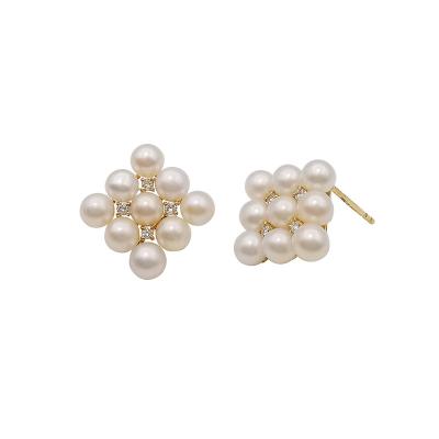 China AU585 Freshwater Pearl Gold Stud Earrings Real 14K Gold TRENDY Earrings With Natural Diamond Fine Jewelry for sale