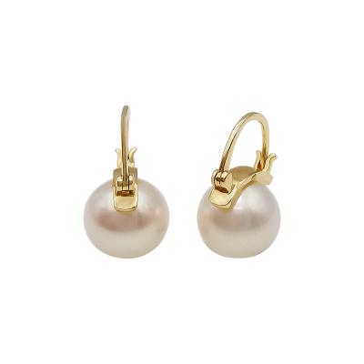 China Factory 14K Real Gold TRENDY Pearl Earrings AU585 Gold Stud Earrings Round Shape Freshwater Pearl Set for sale