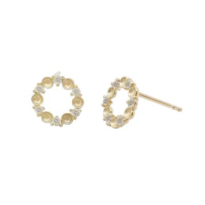 China FASHIONABLE DIY Pearl Accessories 14K Soild Real Gold With Diamond Earrings Round Shape Findings Natural for sale